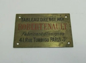 TABLEAU DRESSE PAR ROBERT ENAULT 41 RUE PARIS BRASS SM NAMEPLATE PLAQUE - Picture 1 of 8
