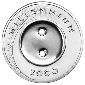 LATVIA 1 Lats 1999-2000 Silver Proof 'Millennium' Button Shape w/CoA - Picture 1 of 2
