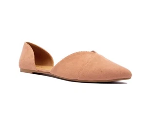 Qupid Zoom 08 Sunkiss Pink Suede Pointed Toe Two Piece D’orsay Ballerina Flats 6 - Picture 1 of 6