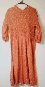 Women's Smocked Top Long Sleeve Crewneck Midi Dress Size L - Picture 1 of 3