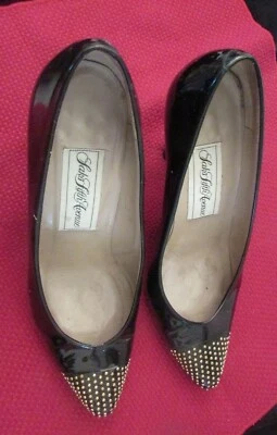 Saks Fifth Avenue Black Patent Shoes Sz 7.5M VTG  #556(pl) - Image 1 of 4