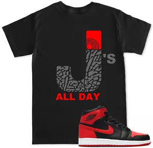 T-shirt J's ALL DAY cemento rosso da abbinare alle scarpe Air Js RETRO 1 Bred OG - Foto 1 di 11