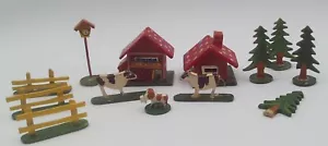 Costruzioni fattoria legno miniatura vintage alberi animali recinzioni 13 pezzi Giappone - Foto 1 di 12