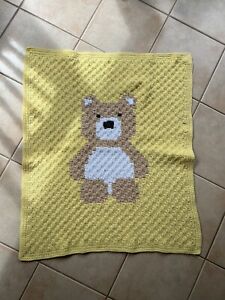 Handmade Crochet Yellow Teddy Bear Baby Blanket