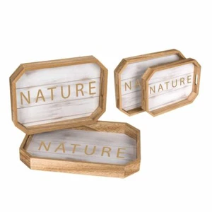 Tablett 2er Set mit Aufschrift "Nature", Holz 35,5x25,5cm & ca. 30,5x22cm - Bild 1 von 3