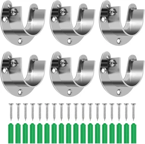 6-Pack Stainless Steel Closet Rod Brackets, U-Shaped Heavy Duty Flange Sockets f - Picture 1 of 8