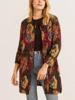 Cárdigan Abrigo Mohair Lana Italiana Halcón Años 70 Floral Abstracto Talla S Boho De Colección Foto 1 de 4