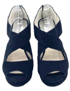 Michael Kors Women's Black Elena Suede Cross Strap Peep Toe Pumps AF12E Size 9M - Picture 1 of 14