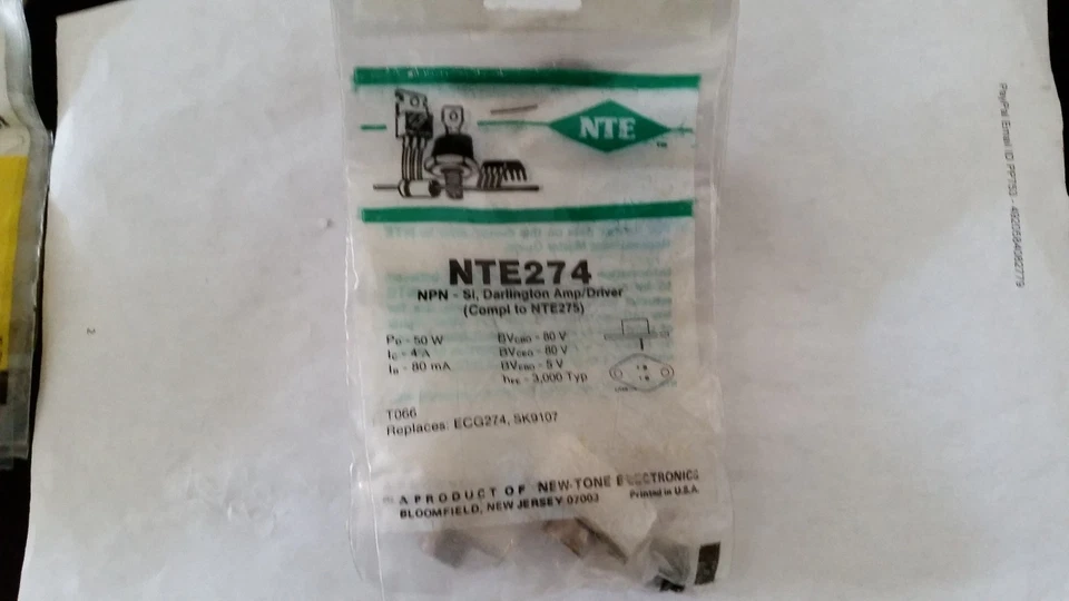 NTE NTE274 SILICON NPN TRANSISTOR DARLINGTON POWER AMPLIFIER SWITCH ECG274 - Image 1 of 1