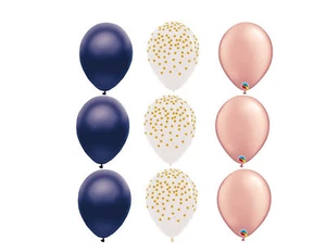 12 BALLOONS ROSE GOLD dots MIDNIGHT BLUE wedding SHOWER PARTY BIRTHDAY wedding - Picture 1 of 1