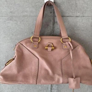 Yves Saint Laurent YSL Muse bag Leather Pink With Gold Lock Genuine Tote Bag JPN - Picture 1 of 8