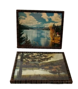 4x5 Framed Prints vintage 50s metal frame MOUNTAIN LAKE RURAL SCENCE 2 MCM READ - Picture 1 of 18