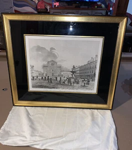 Vista de la iglesia y plaza de la Santa Cruz de Florencia por Luigi Garibbo 1825 enmarcado - Imagen 1 de 6
