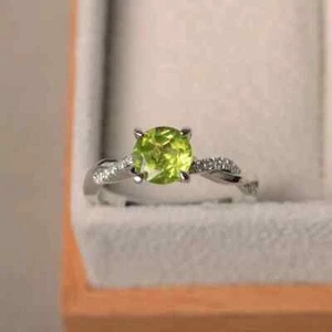 1.50 Ct Round Cut Natural Peridot Diamond Bridal Ring 14K Solid White Gold SzALL - Picture 1 of 6
