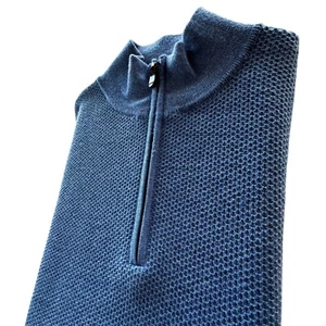 Suéter David Donahue 1/4 Cremallera Para Hombre Grande Azul Lana Merino Tejido Waffle Italia - Imagen 1 de 10