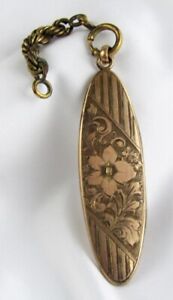 Serrure ovale allongée 2 1/2" antique signée SCB & CC remplie d'or gravée