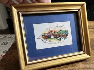 Vtg Hand Painted Folk Art San Salvador Painting Colorful Village Signed Framed - Picture 1 of 7