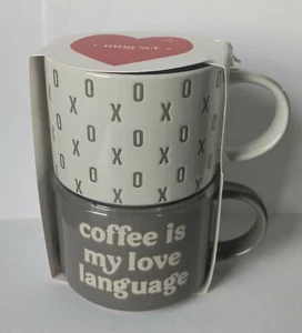 Target Bullseye Valentines Love Language Stackable Ceramic Coffee Mugs Set of 2  - Picture 1 of 10