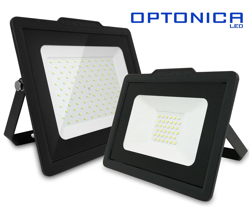 OPTONICA Faro Faretto LED Esterno SMD 20W 30W 50W 100W Slim IP65 Alluminio NERO - Immagine 1 di 1