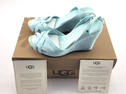 UGG 1772 Sandali scarpe donna plateau 4" cinturino alla caviglia pelle zeppa color verde acqua 5