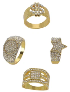 Anillos brillantes de oro y diamantes de los años 90 rap rapero adulto accesorio de disfraz - Imagen 1 de 3