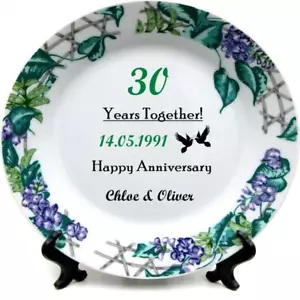 Personalised Anniversary Gift Colourful Rim Ceramic Plate - Picture 1 of 5