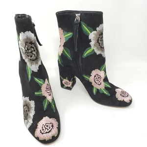 Rebecca Minkoff Womens 6.5 Black Pink Floral Embroidered Bryce Ankle Boots $295 - Picture 1 of 8
