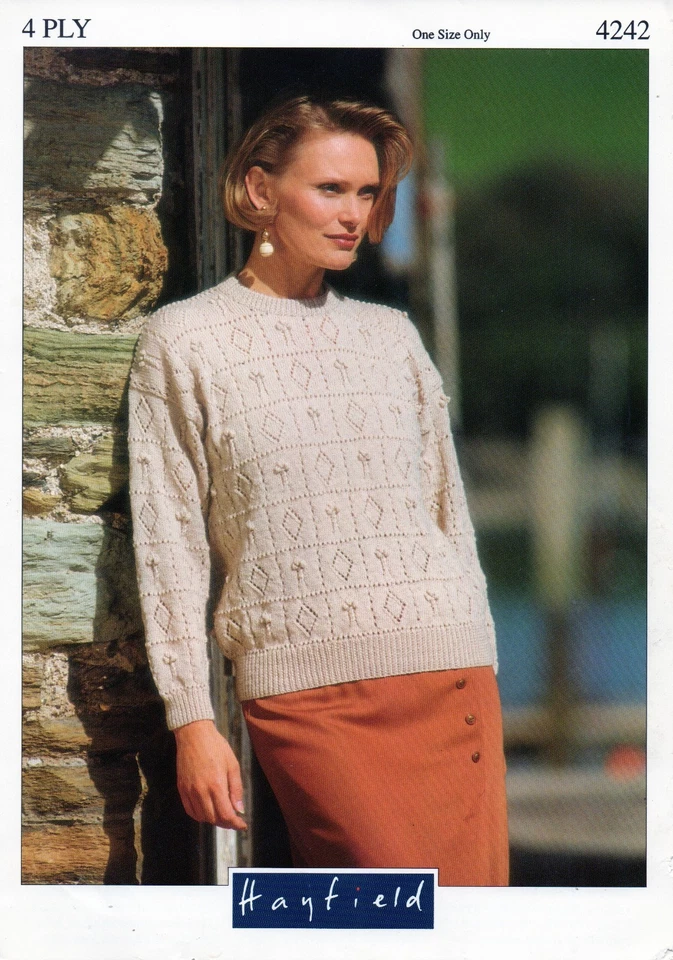 ~ Hayfield Knitting Pattern For Lady's Diamond Lace Patchwork Sweater ~ One Size - Image 1 of 1