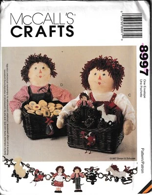 Vintage Raggedy Ann & Andy Christmas Ornaments Dolls Stocking Etc Sewing Pattern - Image 1 of 3