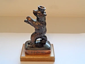 Vintage Bronze Berlin Dancing Bear on wooden Stand 5in Tasll Weight 12ozs Used - Picture 1 of 16