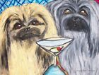 Pekingese drinking a Martini 4x6 Dog Art Print Vintage Style by Artist KSams