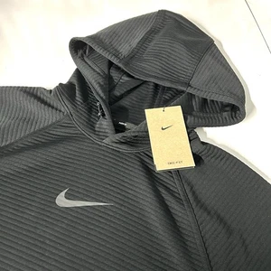 Nike Pro Dri-Fit Ribbed Knit Hoodie Fitness Fleece - Mens Medium Black - Picture 1 of 15