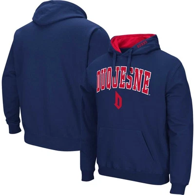 Men's Colosseum Navy Duquesne Dukes Arch & Logo 3.0 Pullover Hoodie - Image 1 of 3