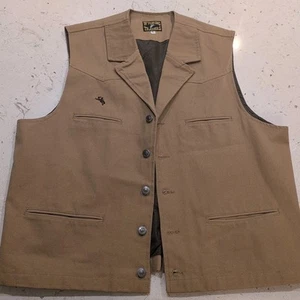 Wyoming Traders Vest Mens XL Tan Canvas Texas Button Cowboy Bronco Canvas - Picture 1 of 14