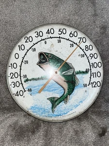 Vintage Bass Fisch das Original Jumbo Zifferblatt Blase Glas Thermometer Ohio rund funktioniert - Bild 1 von 6