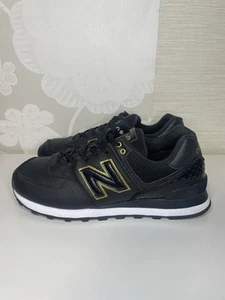 New Balance 574 Women's 'Dragon' Gold Black Suede Shoes Sneaker Size 10 - Picture 1 of 8