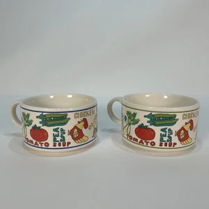 Vintage 1970s Set of 2 Soup Bowl Mug Vegetables Names of Various Soups 500ml - Picture 1 of 13