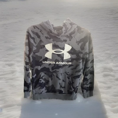 Under Armour Niños Negro/Gris Camuflaje Logo Grande Sudadera con Capucha Gimnasio Juventud M Foto 1 de 4