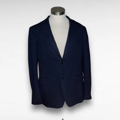 Blazer/abrigo deportivo Ferragamo sin estructura mezcla de lana pata de gallo azul marino talla 54R IT Foto 1 de 4
