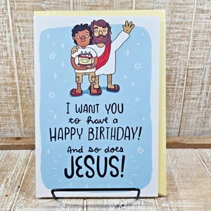 Hallmark Birthday Greeting Card 6x8 Jesus Pop Out Humor Blue Yellow - Picture 1 of 9