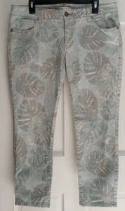 Cabi Capri Jeans Palm Tree Print Size 12 Teal Mid-Rise - Picture 1 of 7