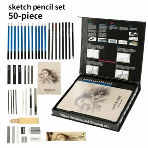 50tlg Drawing Sketch Set Charcoal Pencil Eraser Graphite Art Craft SketchingKit⇝ - Picture 1 of 12