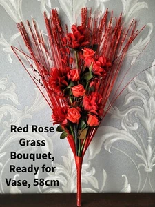 ROTER BLUMENGRASSTRAUSS, 58 cm, HANDGEFERTIGTE KUNSTSEIDE, KEINE VASE - Bild 1 von 6