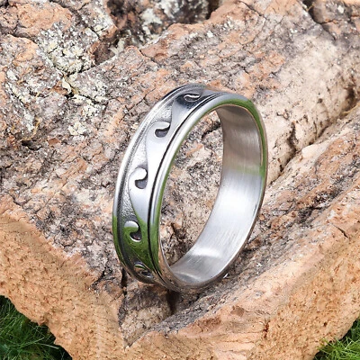 Stainless Steel Rings for Men Wave Ring Wedding Bands for Men Women Fashion - Image 1 of 4