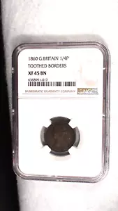 1860 Great Britain 1/4 Penny NGC XF45 BN TOOTHED 1/4P Coin PRICED TO SELL NOW! - Picture 1 of 4
