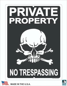 Propiedad privada sin letrero de intrusión calavera 9x12 mantener fuera valla de tierra hogar metal - Imagen 1 de 3