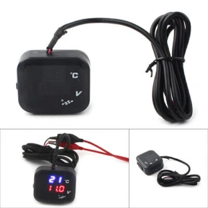 Motorcycle Air Temperature Gauge LED Voltmeter Voltage Thermometer Meter USB - Picture 1 of 12