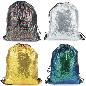 Drawstring Bag Backpack Rucksack Sack Clinch String Sequin Shiny Lame Sparkling - Picture 1 of 13