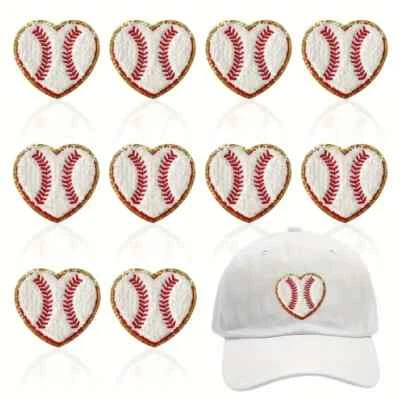 Love Heart White & Red Baseball Iron-On Patch 2 3/4 x 2 3/4 inch - Image 1 of 4