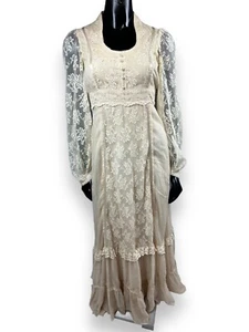 Vtg 60s 70s Gunne Sax Off White Cream Lace Bodice Maxi Dress Wedding Boho Sz 11 - Picture 1 of 20